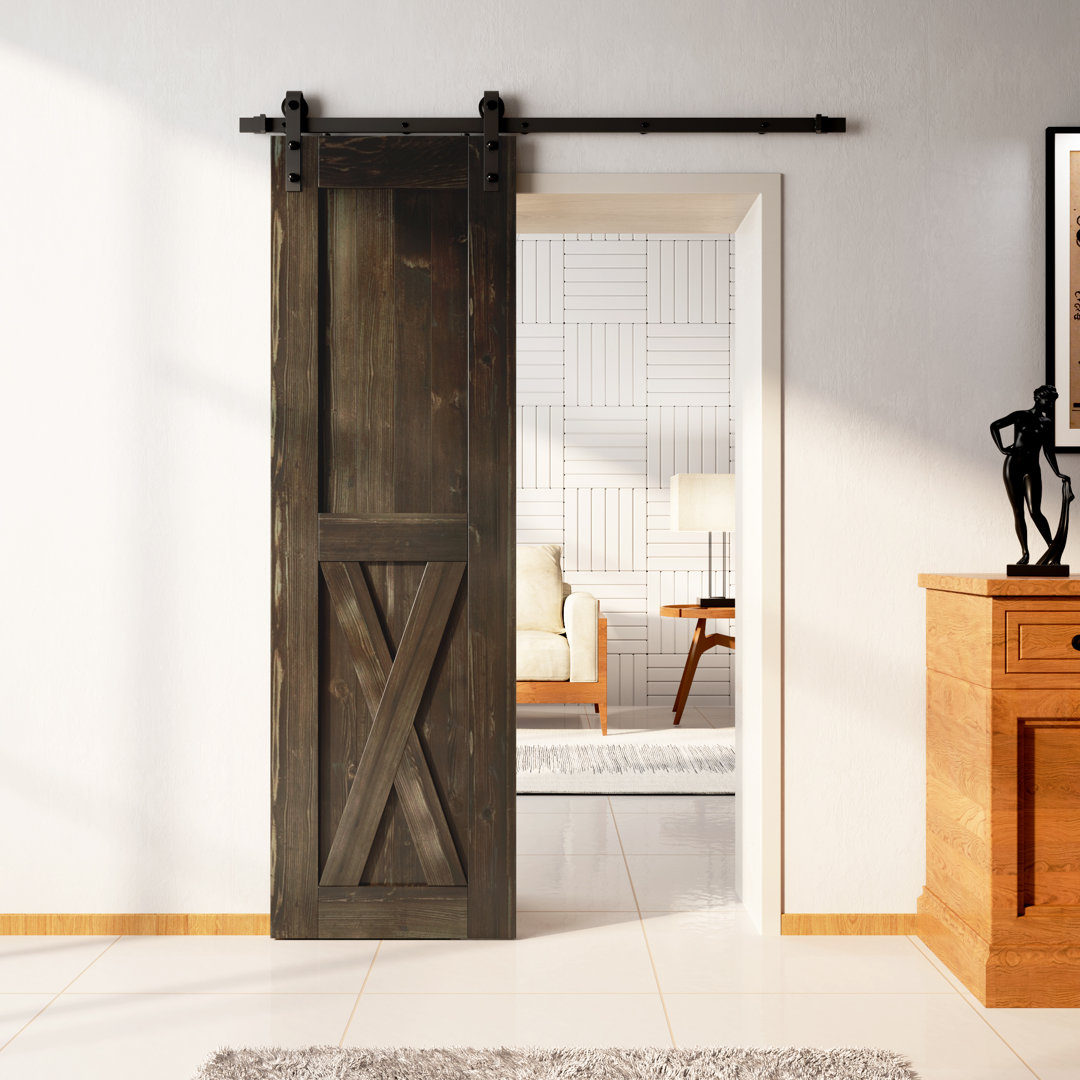 96'' Solid Wood Paneled Painted without Installation Hardware Kit Barn Door Homacer