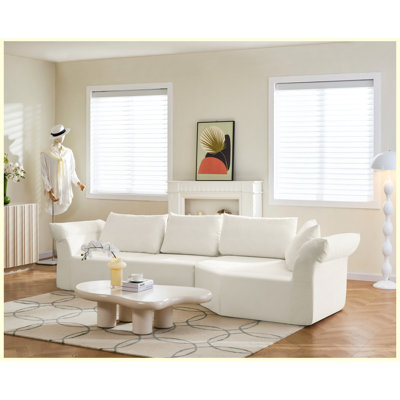 Modern Minimalist Modular Sectional Sofa with Right Arm, Wide Armrests & Throw Pillows, Curved Corner Sofa, Beige
