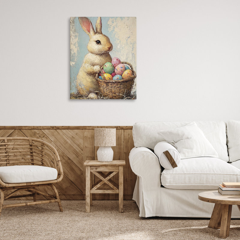 Art mural en toile, panier de lapin de Pâques, design par Franklyn Gregory, H 30 po x l 40 po