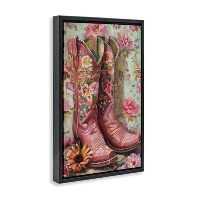 Cadre flottant rose avec botte rose, design par LSR Design Studio