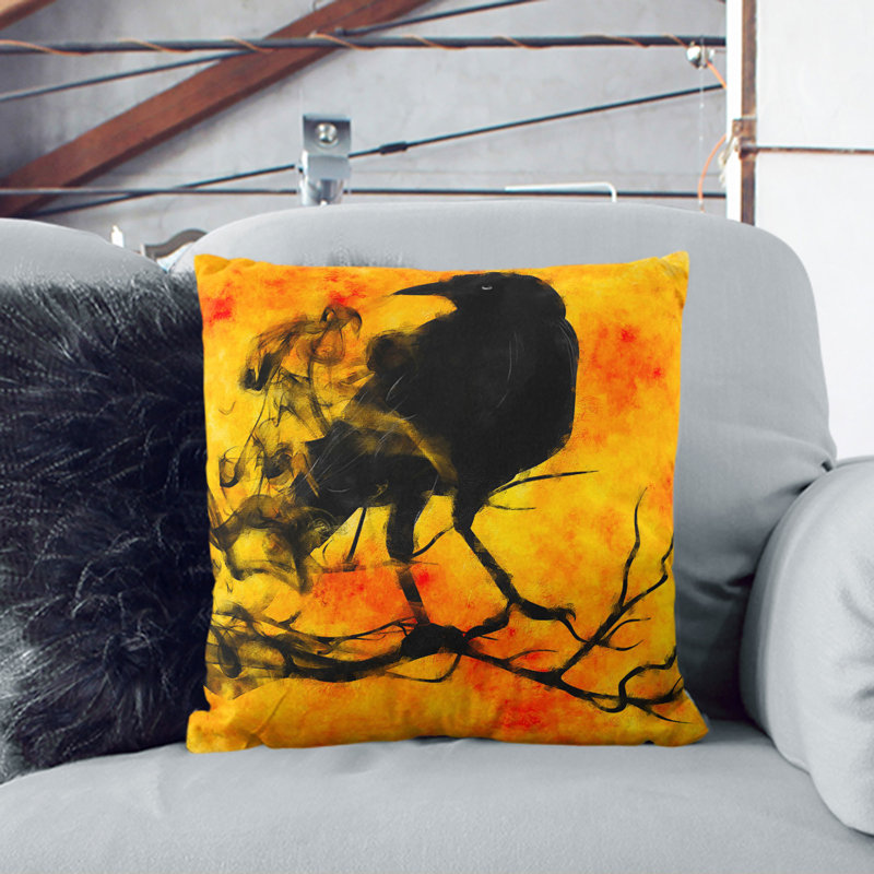 Raven Bird Vol.1 Painting Square Throw Cushion, Black, 55cm H x 55cm W x 20cm D