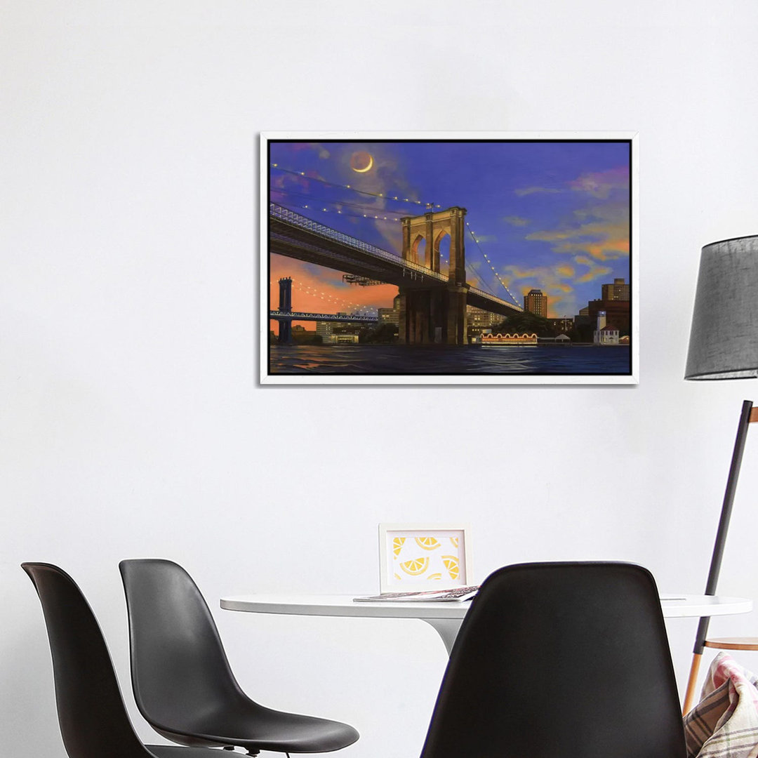 Mondaufgang über der Brooklyn Bridge von Nick Savides - Galerie-verpackte Leinwand Giclée auf Leinwand