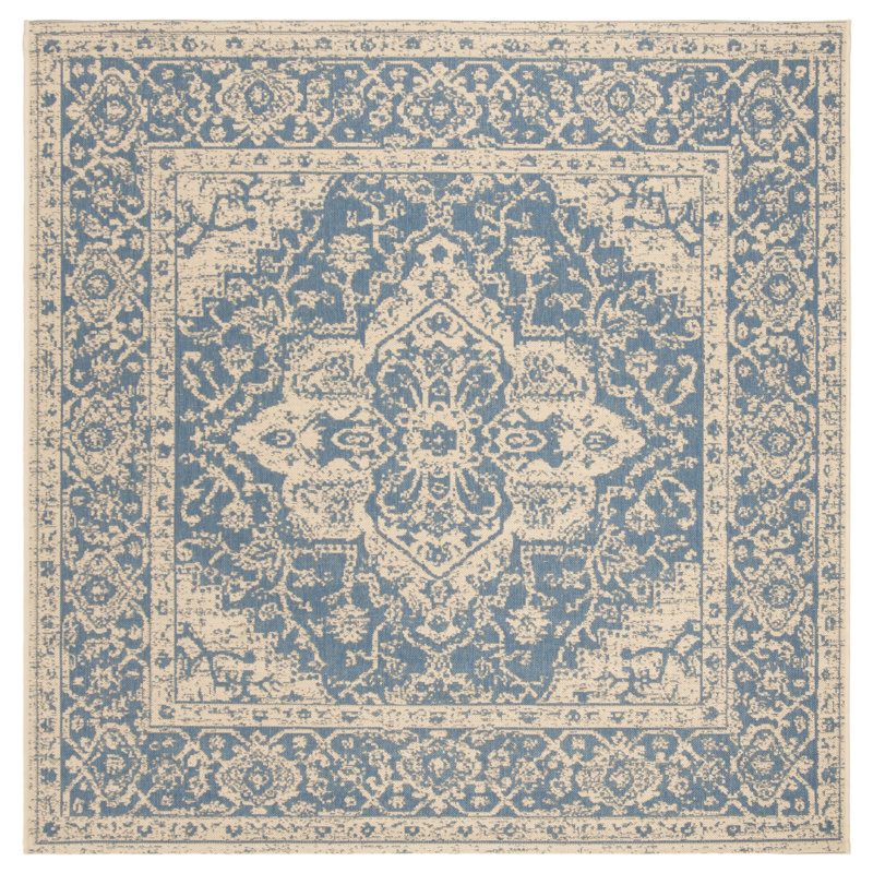 Danya Blue/Cream Indoor/Outdoor Area Rug, Square 8'