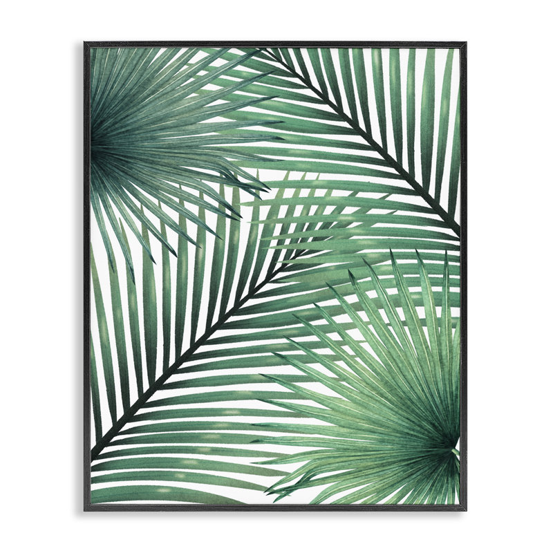 «Clean Tropics Layered Palms», estampe numérique, design par Inconnu, H 20 po x l 16 po, Giclée encadrée noir minuit