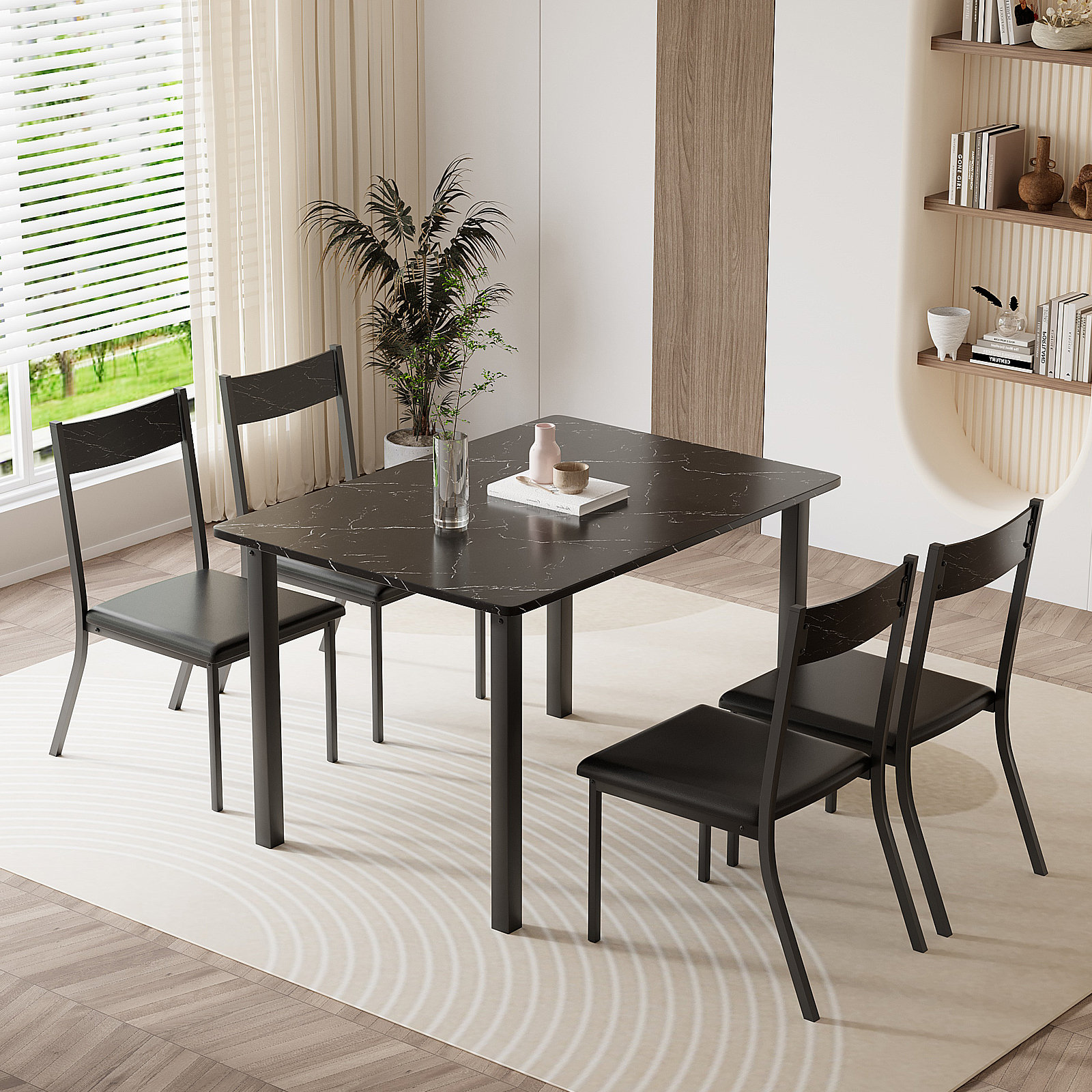 Ebern Designs Theseus 5 Piece Faux Marble Dining Table Set - Wayfair Canada