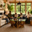 Modern Natural Teak Root Coffee Table with Tempered Glass Top Handmade Wooden Center Table-1734120824