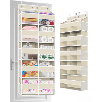 Beige 5-Tier Over the Door Hanging Organizer with Extra Large Pockets, Hanging Storage with Clear Windows for Nursery, Pantry, and Closet Single