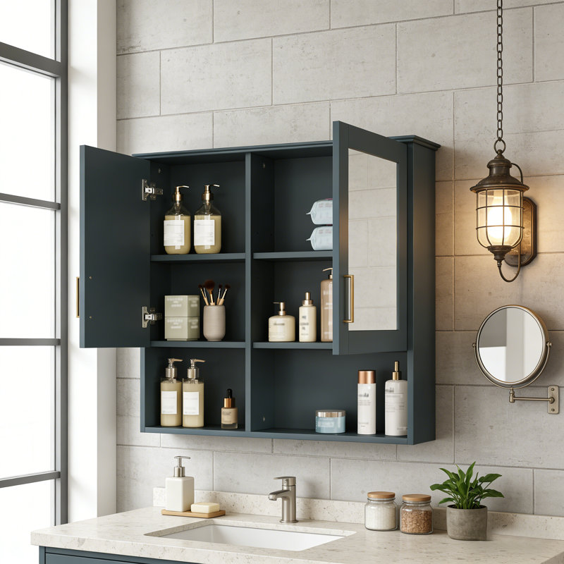 Wall Mounted Medicine Cabinet with Adjustable Shelves, Blue