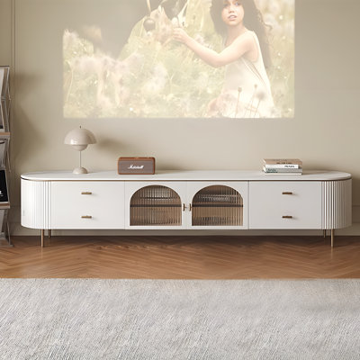 Hugoton 78.74‘’W Solid Wood TV Stand With 4 Drawers 2 Storages, Media Console Faux Marble Countertop by Everly Quinn