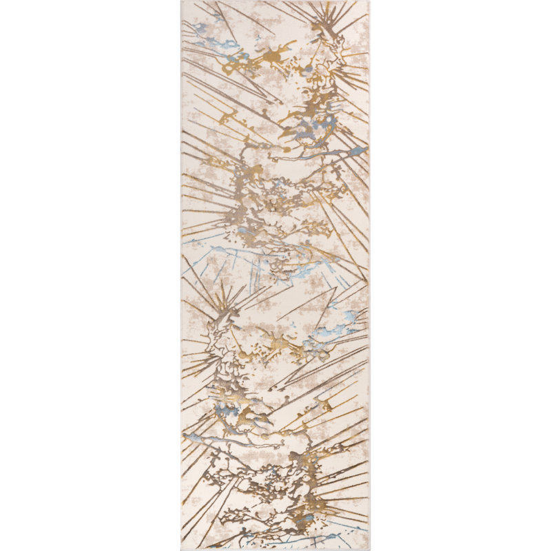 Tapis abstrait crème, Tapis de couloir 2 pi 8 po x 7 pi 8 po