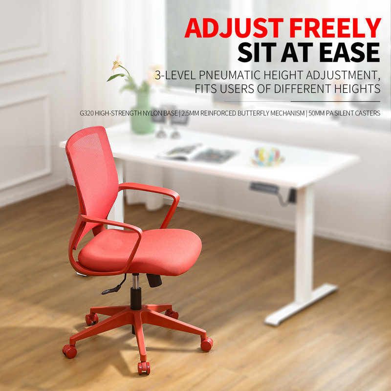 Chaise de bureau ergonomique en maille de 56 cm (22 po), chaise de travail pivotante supportant jusqu'à 159 kg (350 lb) avec accoudoirs fixes, idéale pour le bureau à domicile ou la chambre.