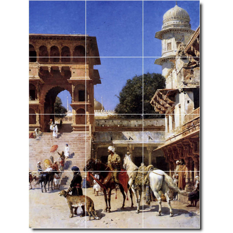 Carreau de céramique décorative 12,75 po x 17 po 4,25 po x 4,25 po, Edwin Week, peinture historique W09576