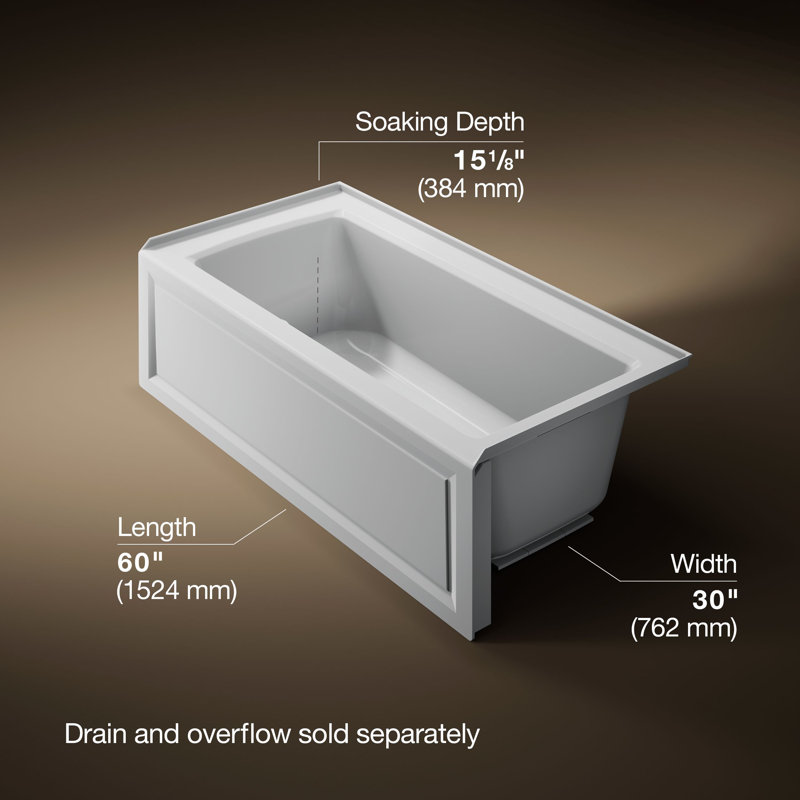 Archer Alcove Bath with Bask Heated Surface, Integral Apron, Tile Flange, Ice Grey, Right