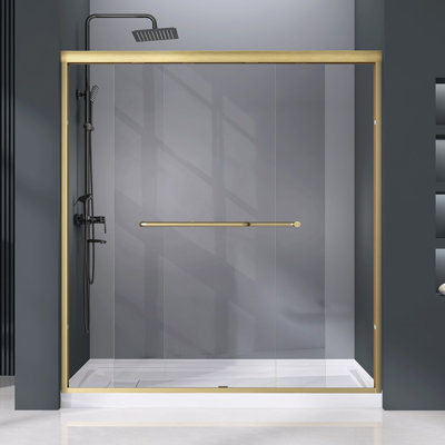 62 To 66 In. W X 72 In. H Double Sliding Shower Door In Gold Framed Bypass Alcove Shower Door With Clear Glass