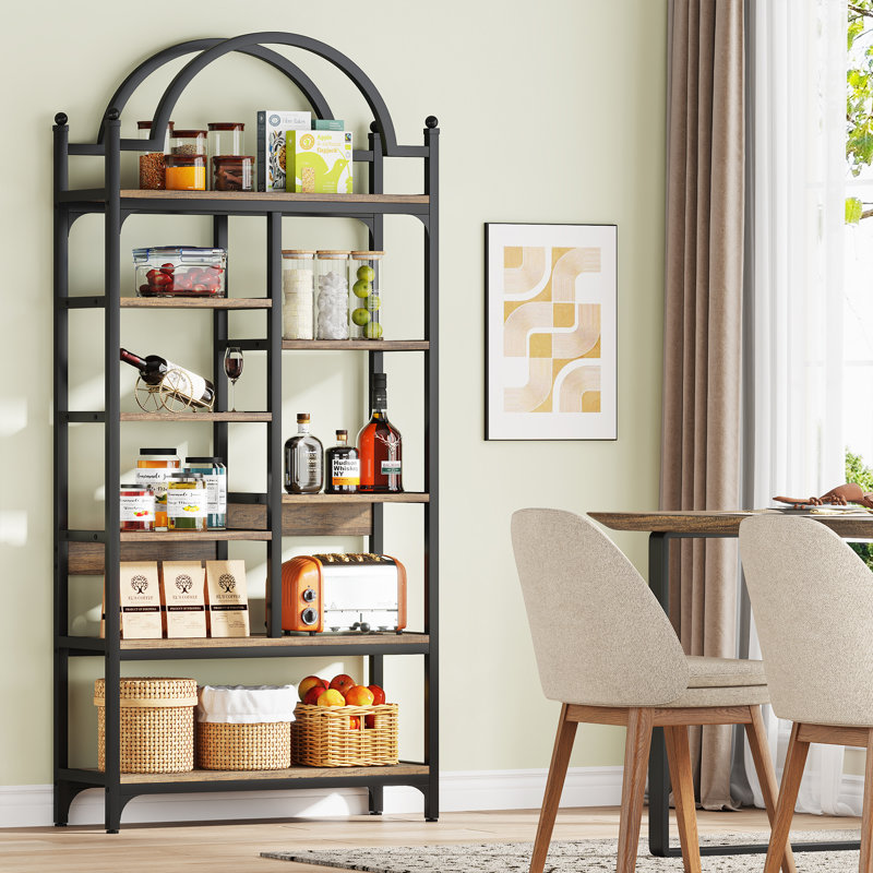 Suazo Etagere Bookcase, Arched Shelf, Brown