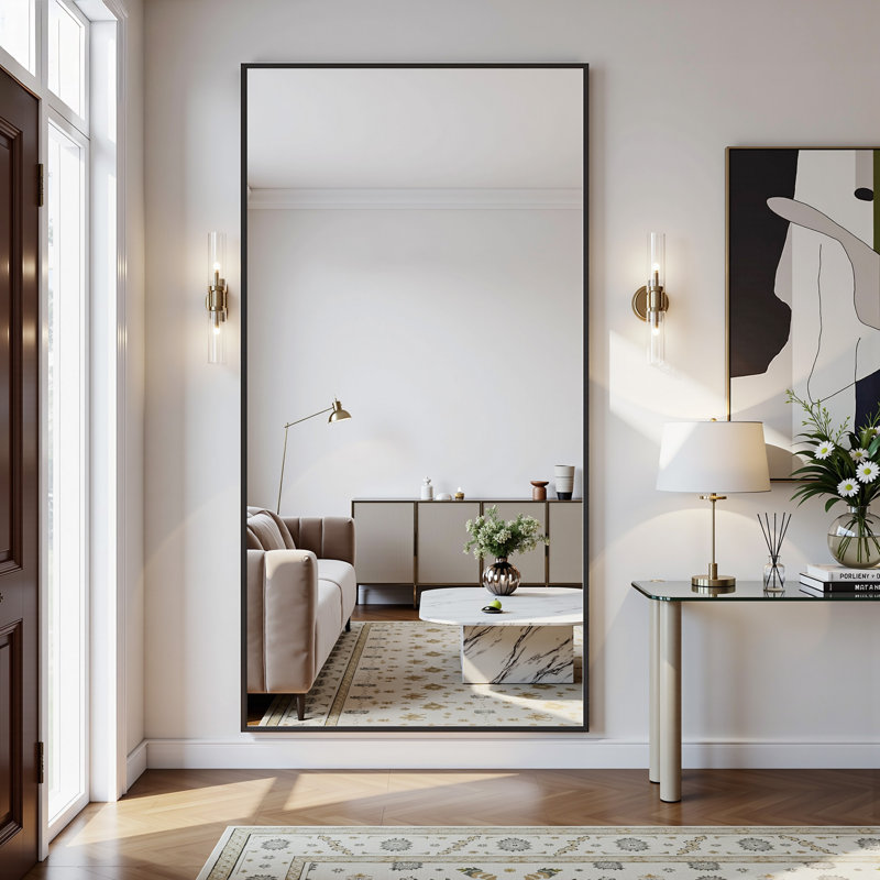 Oversized Full Length Mirror with Stand, Standing Mirror Full Body, Floor Mirror with Aluminum Alloy Framed Rectangle Wall Mirror
