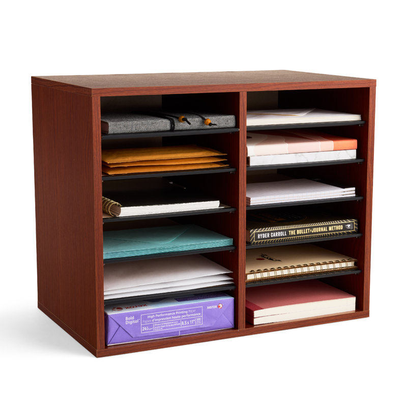 Cherry Laminate 12-Compartment Adjustable Literature Sorter