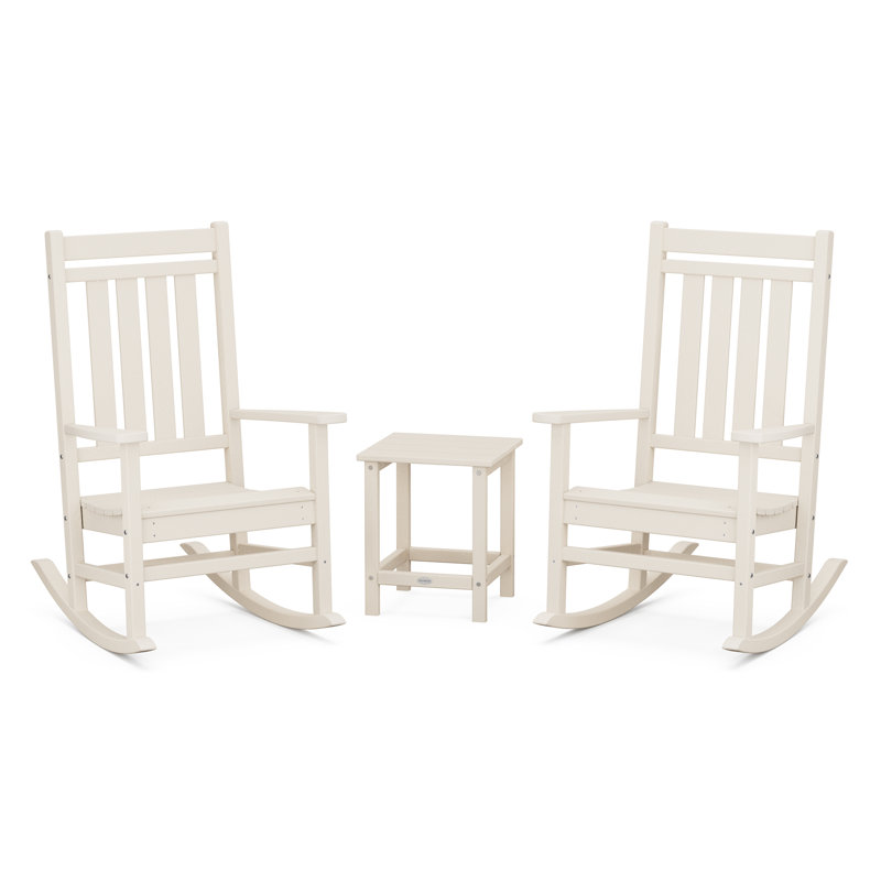 Rocker Estate 3-Piece Rocking Chair Set with Long Island 18" Side Table, Sand
