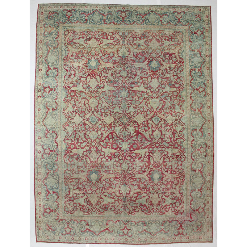Tapis turc Oushak rétro fait à la main 9 pi 11 po x 13 pi 5 po One-of-a-Kind Anatolian