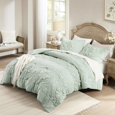 Édredon simple en sauge, avec un motif floral romantique, une douceur gonflée, un tissu respirant, - standard 100 et toutes saisons sauge 2 pièces, motif, texture, tricot, sécuritaire
