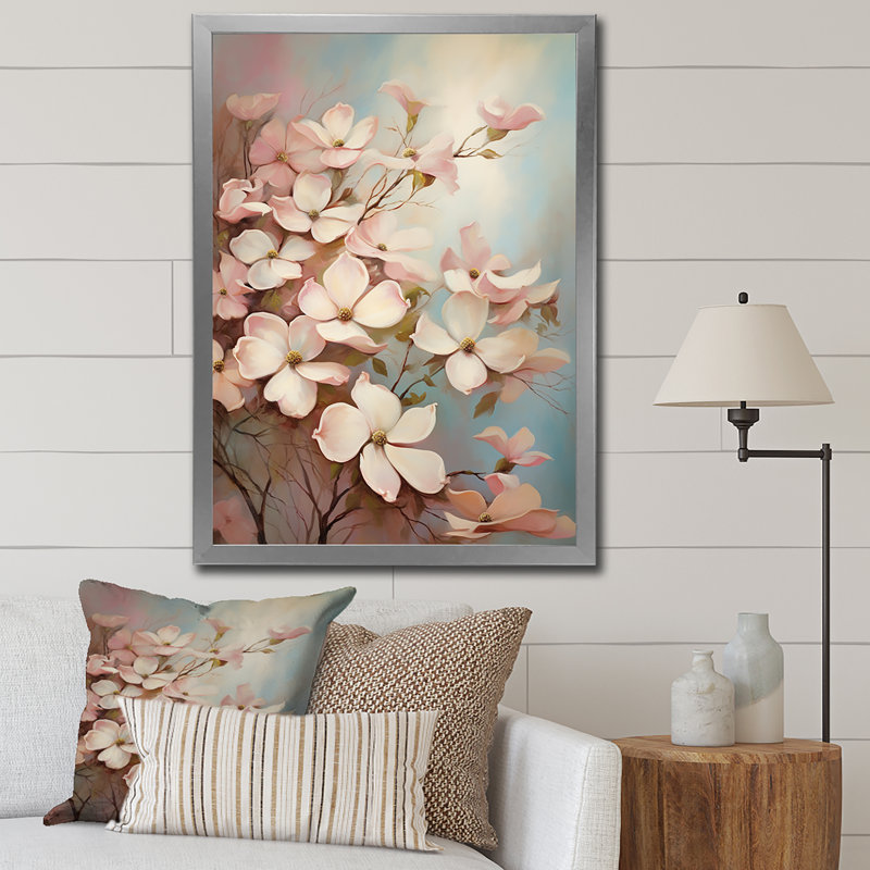 White Dogwood Impression IV " White Dogwood Impression IV ", 20" H x 12" W x 1" D, Silver Picture Framed