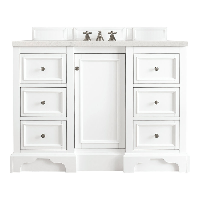 De Soto 48'' W Single Vanity, Bright White, Carrara White Marble, 8" Widespread