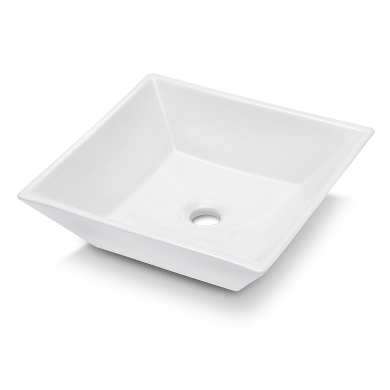 16"L x 16"W Ceramic Vessel Sink Porcelain Square Bathroom Basin