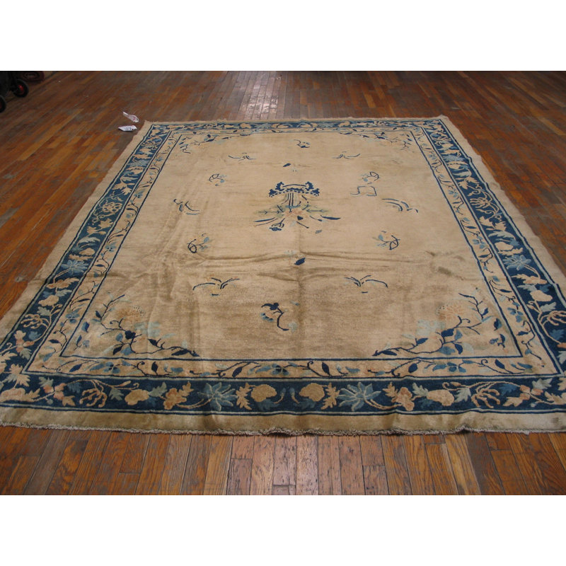 Antique Peking Chinese Allover Floral Ivory 1900s Rug