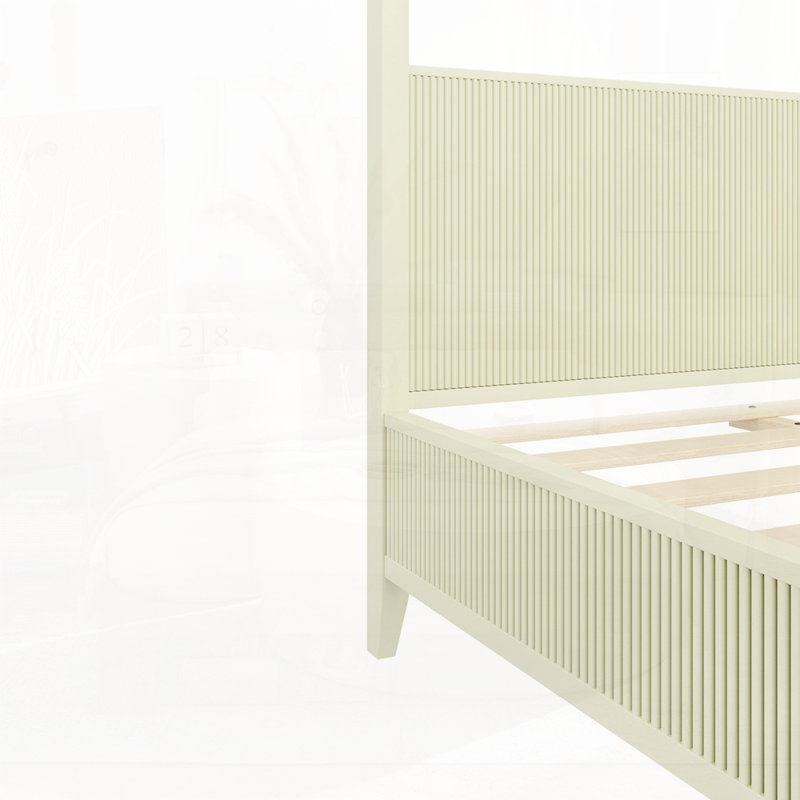 Lit plateforme à baldaquin en bois avec lattes de support, Beige, Grand lit