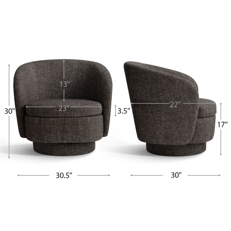 Modern Linen Swivel Barrel Accent Chair, Gray Tweed