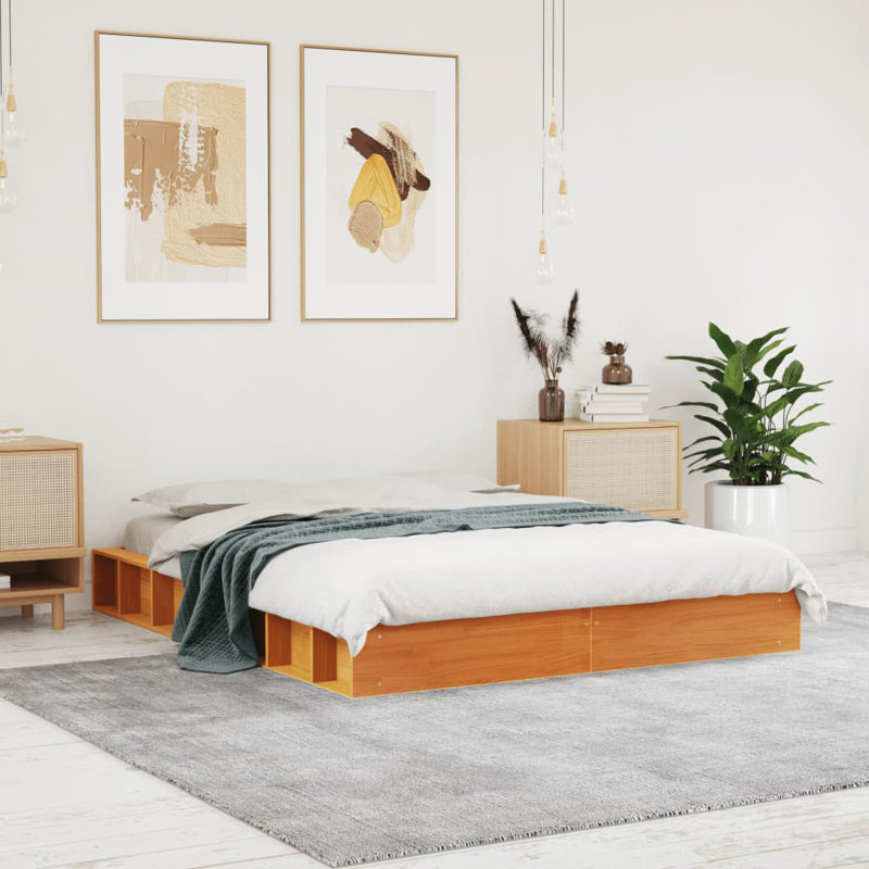 Friona Wood Platform Bed, Wax Brown, 120 x 200 cm