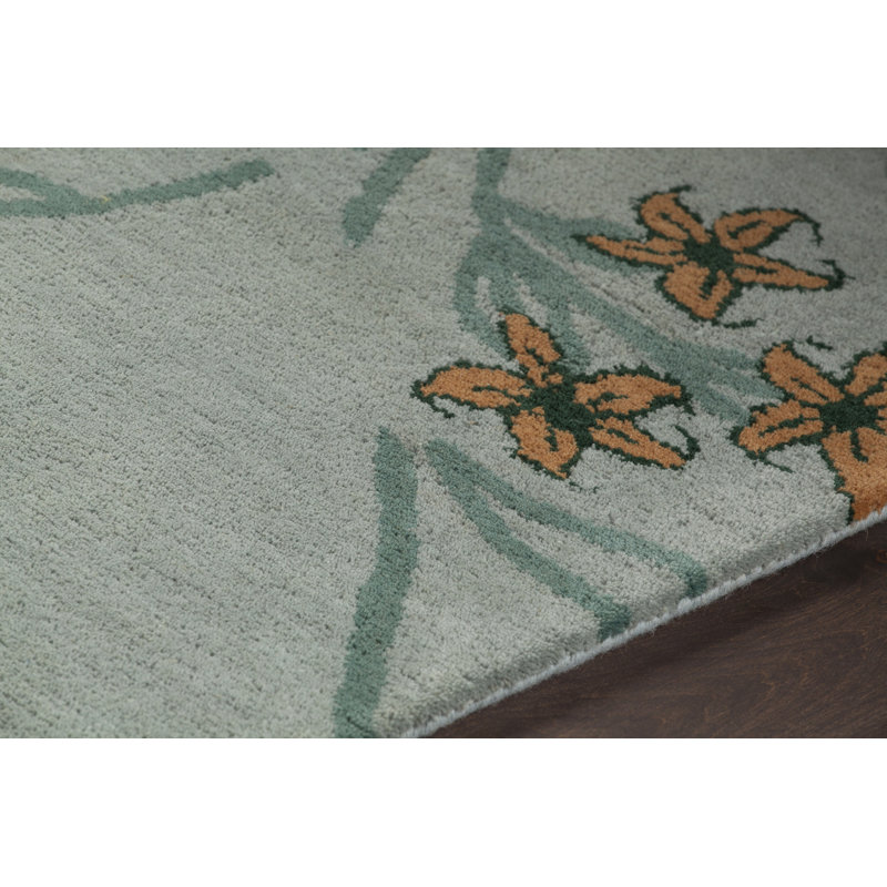 Tapis bleu en laine touffeté à la main Danielsville, Rectangle 5 pi x 7 pi 6 po