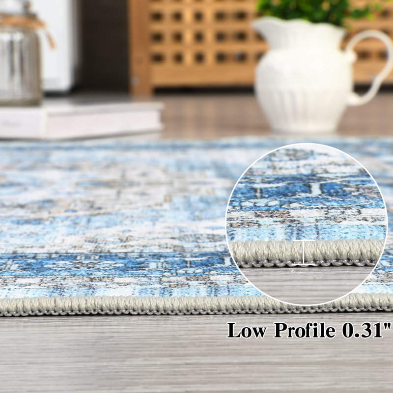 Oriental Machine Washable Rug for Living Room Bedroom Vintage Non-Slip Rug with Rubber Backing for Hallway Playroom Office Kitchen Dining Room Dorm and Bedside Decor