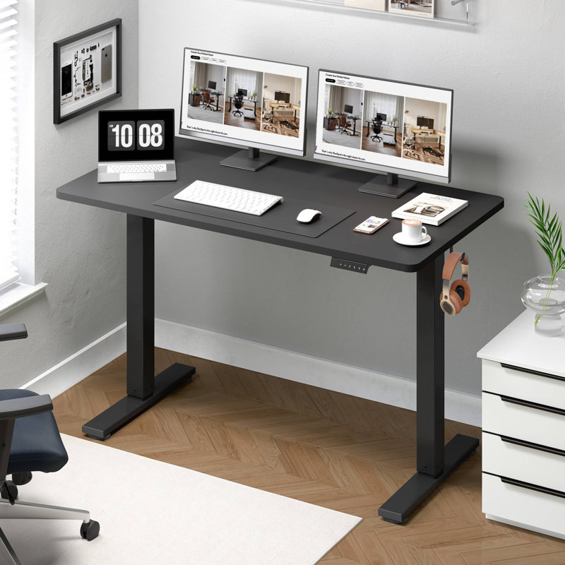 Bureau de travail debout à hauteur ajustable ergonomique avec crochets, H 46,5 po x l 47,3 po x P 23,6 po, Érable / Blanc