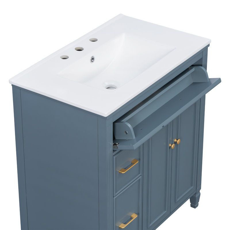 Meuble-lavabo de 36 po avec lavabo en céramique, tablette réglable et tiroirs Koda, Bleu gris, 30''
