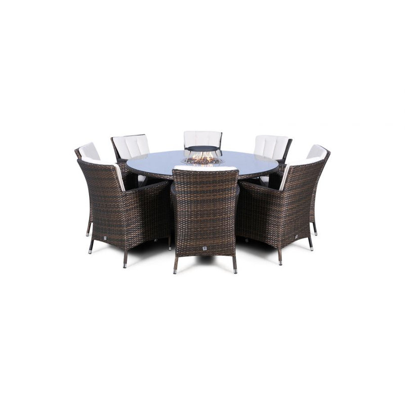 Pate 8 - Person Wicker Patio Dining Set with Round Table , Cushions Included, Beige, Brown