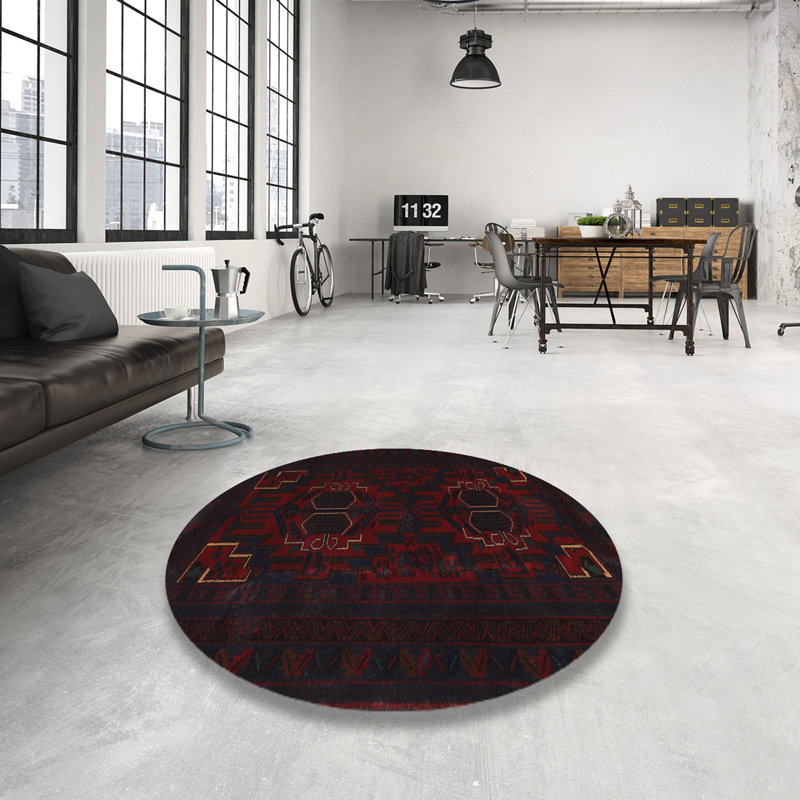 Tapis sud-ouest Mehroon / noir / crème, Rond 7 pi