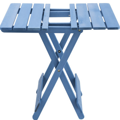 Backyard, Balcony Folding Table In Blue - Solid Wood, Portable, Efficient Wood Patio For