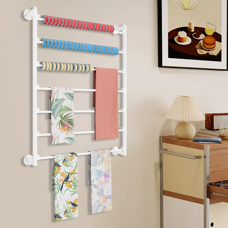7-Tier Wall Mounted Ribbon/Towel Storage Rack, White