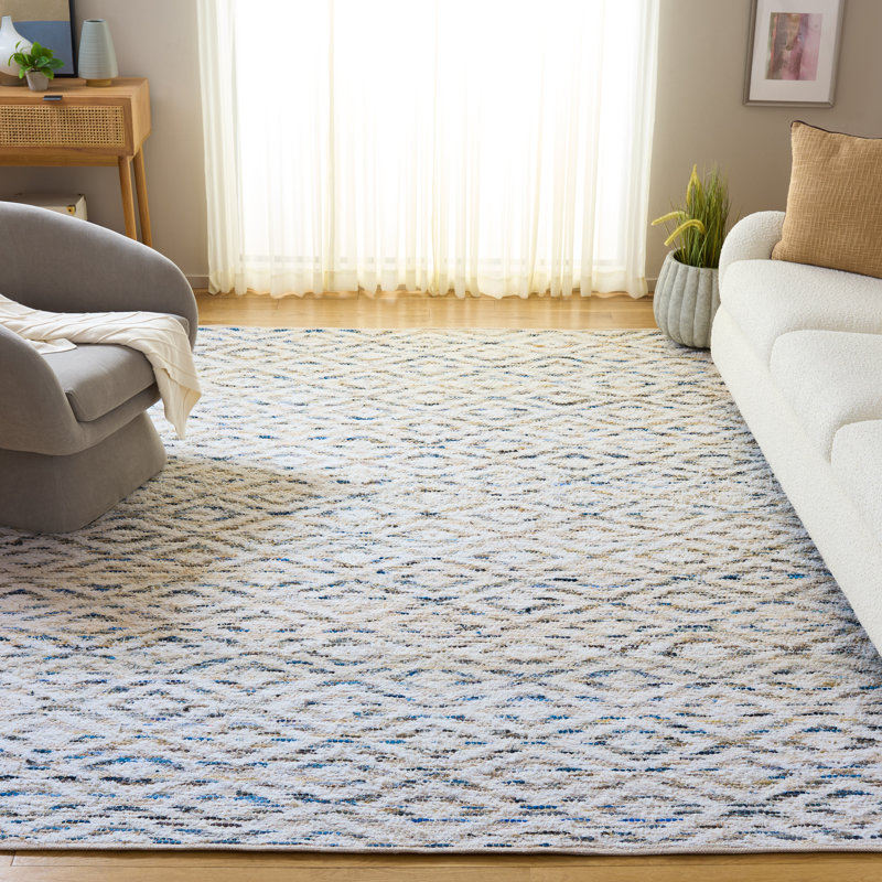 Natura 786 Hand Woven Denim/Salvage/Cotton Geometric Rug in Blue/Ivory, Rectangle 8' x 10'