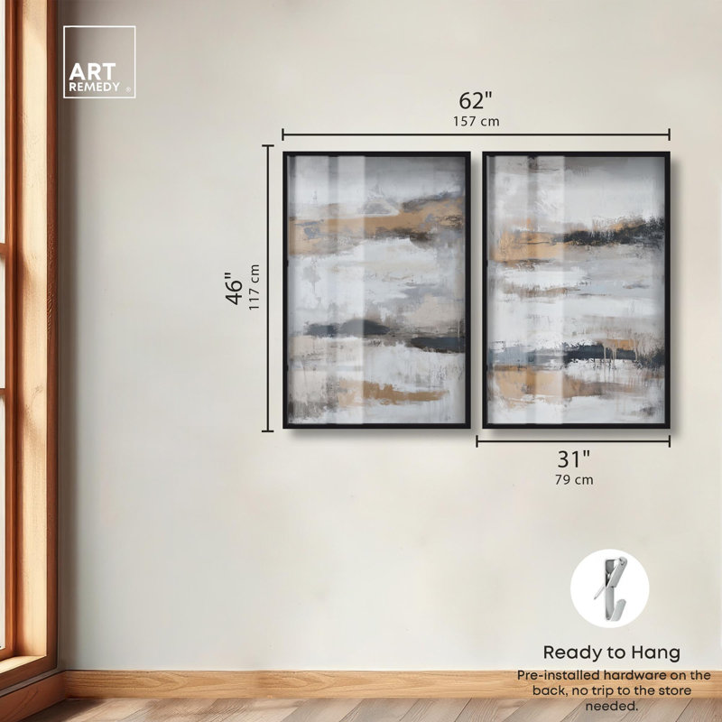 Stratified Slice Duo Shadowbox Print Abstract Wall Decor Set by Art Remedy, Black Frame, 10 x 15, H 46 po x l 31 po