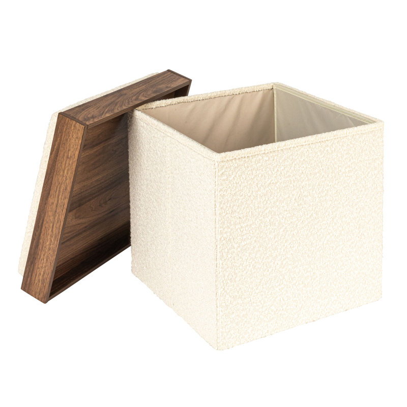 Versatile Boucle Ottoman With Hidden Storage, Cream