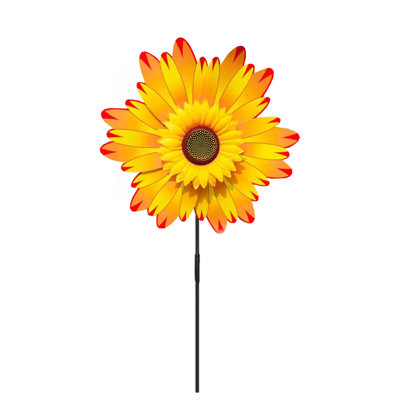 Moulin à vent de tournesol de 14 po de diamètre avec accessoires, décoration de jardin extérieur, jaune orange