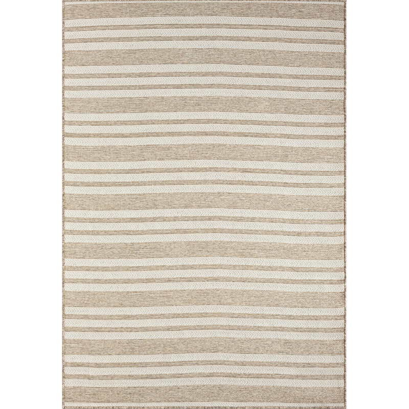 Tapis intérieur / extérieur beige à rayures horizontales Abani OCE120A, 4' x 6'