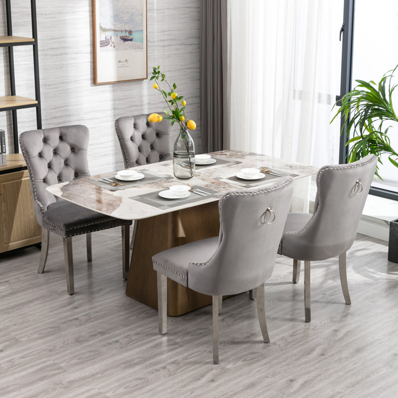 Delafield Lux Kitchen Dining Chairs, Grey, Silver, Set Of 4