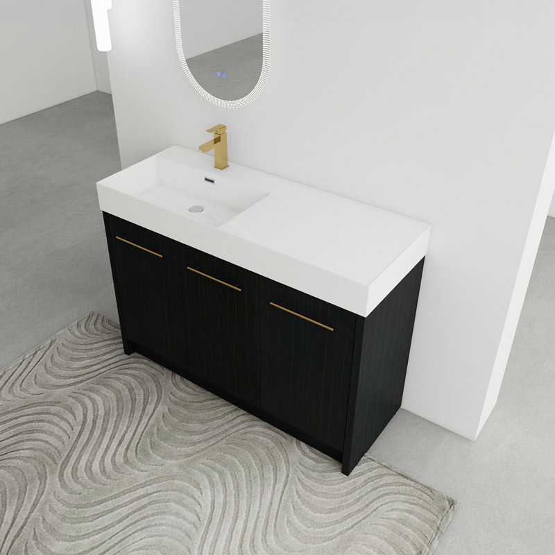 Meuble-lavabo autoportant de 48 po avec lavabo en résine et porte à fermeture douce