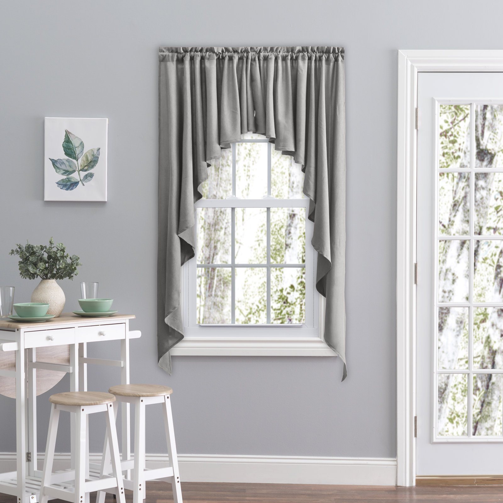 2-Piece Opaque Polyester Swag Window Valance , Gray, 62" W x 38" L