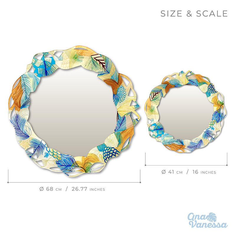 Miroir d'appoint Palm, Effet de verre multicolore, H 26,77 po x l 26,77 po