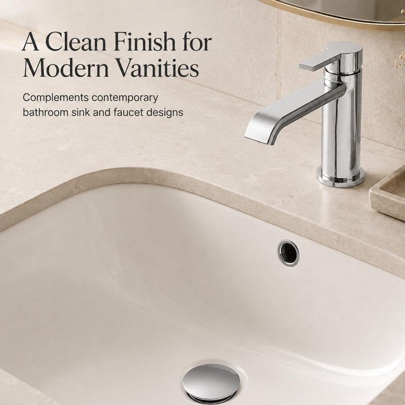 Plastic Bathroom Sink Pop-Up Drain with Overflow, Polished Chrome