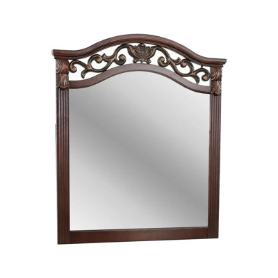 Miroir de commode arqué Ansa, cadre sculpté, bois brun cerise foncé 37 x 41